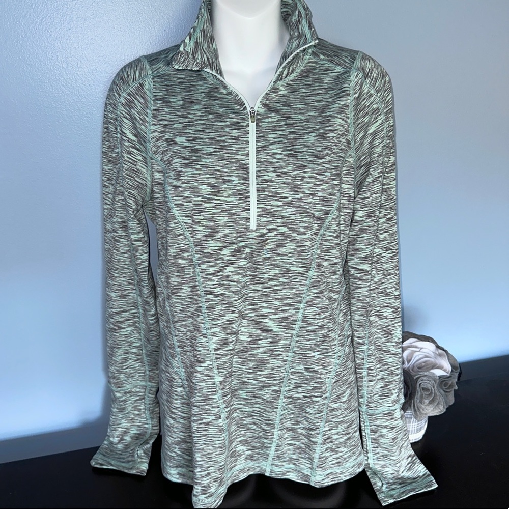 Zella Spacedye Mint Green & Black Quarter Zip Pull Over Athleisure Shirt - Picture 1 of 9
